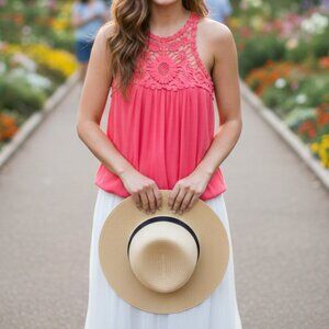 Hollister High Neck Halter Crop Top Coral Ombre Small Cotton Y2K Crochet Boho